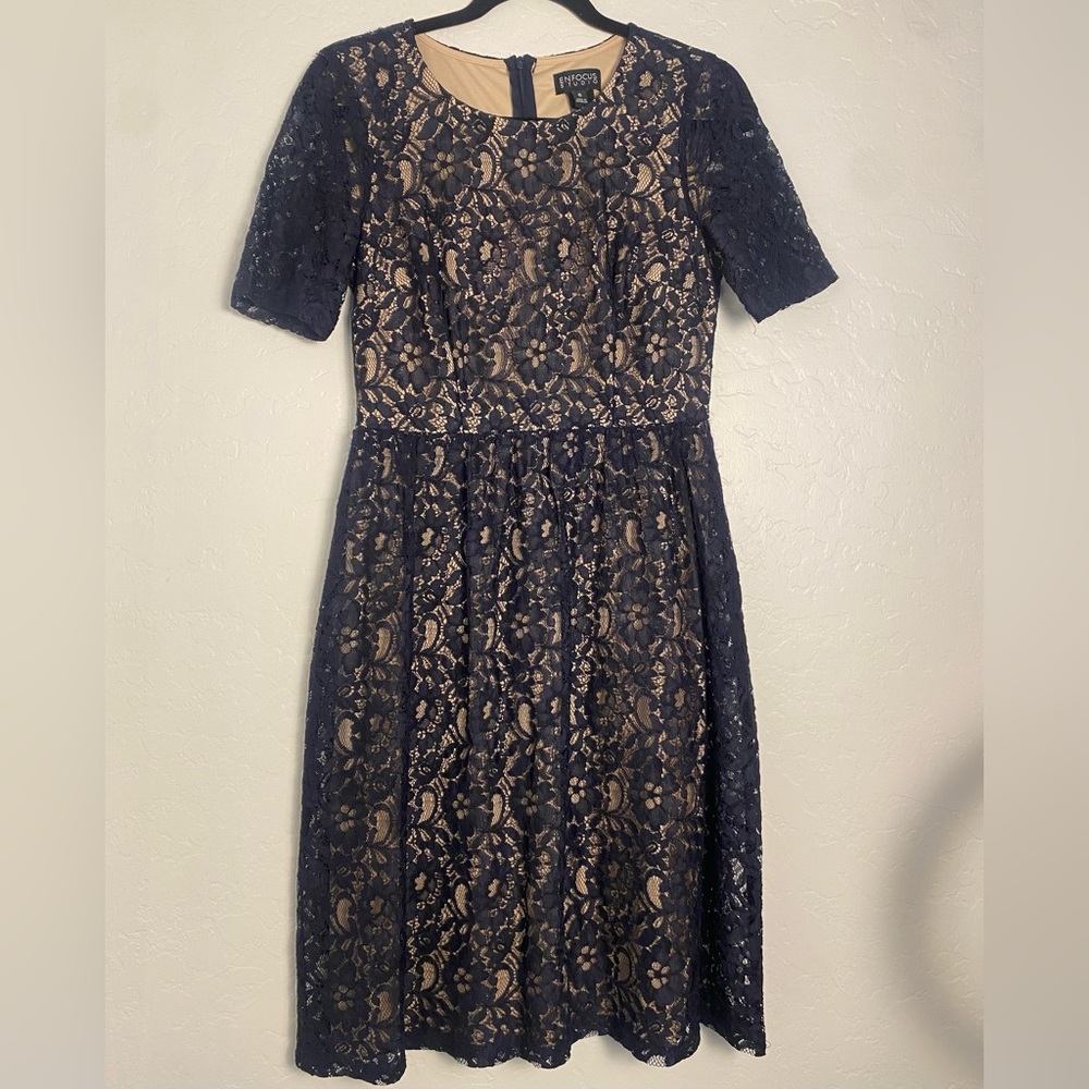 Enfocus Studio Classy Black Lace A-Line Dress Womens Sz 6 Formal to Semi Formal